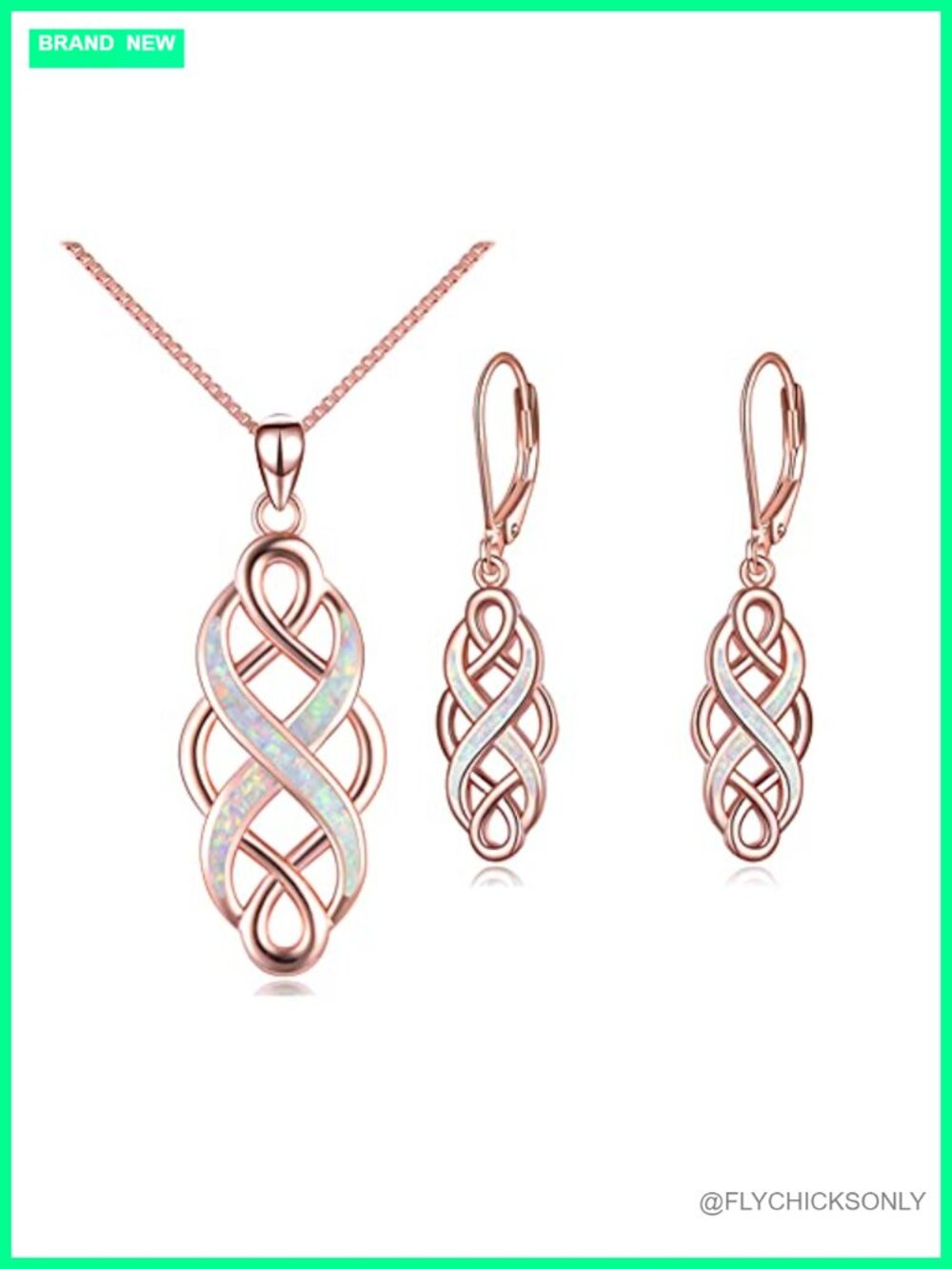 Created Opal Celtic Knot Jewelry Set 925 Sterling Silver 18k White Gold Plated